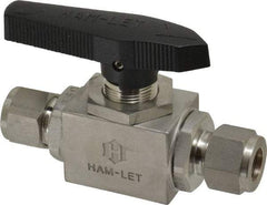 Ham-Let - 1/2" Pipe, Stainless Steel, Inline, Two Way Flow, Instrumentation Ball Valve - 3,000 psi WOG Rating, Tee Handle, PTFE Seal, PTFE Seat, Swaglok SS-45S8 - Eagle Tool & Supply