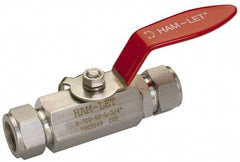 Ham-Let - 1" Pipe, Compression x Compression End Connections, Stainless Steel, Inline, Two Way Flow, Instrumentation Ball Valve - 2,000 psi WOG Rating, Locking Lever Handle, Reinforced PTFE Seal, Reinforced PTFE Seat - Eagle Tool & Supply