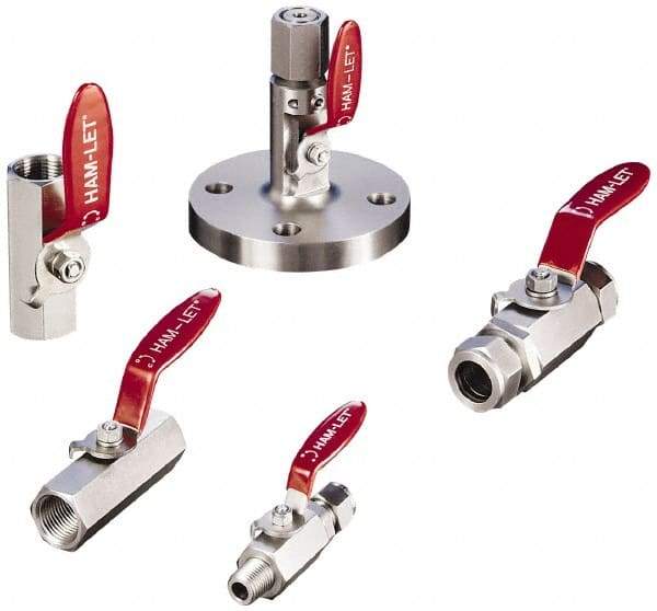 Ham-Let - 1/4" Pipe, MBSPP x FBSPP End Connections, Stainless Steel, Inline, Two Way Flow, Instrumentation Ball Valve - 2,000 psi WOG Rating, Locking Lever Handle, Reinforced PTFE Seal, Reinforced PTFE Seat - Eagle Tool & Supply