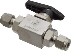 Ham-Let - 1/4" Pipe, Stainless Steel, Inline, Two Way Flow, Instrumentation Ball Valve - 3,000 psi WOG Rating, Tee Handle, PTFE Seal, PTFE Seat, Swaglok SS-42S4 - Eagle Tool & Supply