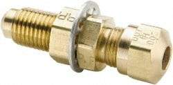 Parker - 1/2" OD, Brass Bulkhead Union - 150 Max Working psi, -40 to 200°F, Comp x Comp Ends - Eagle Tool & Supply