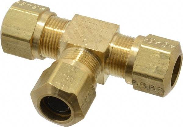 Parker - 1/2" OD, Brass Union Tee - 150 Max Working psi, -40 to 200°F, Comp x Comp x Comp Ends - Eagle Tool & Supply