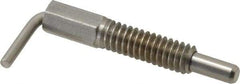 Vlier - 1/4-20 Thread, 0.8" Thread Length, 0.16" Plunger Diam, 0.5 Lb Init to 2.5 Lb Final End Force, Stainless Steel L Handle Plunger - 1-1/4" Body Length, 0.8" Length Under Head, Locking Element, 0.38" Plunger Projection - Eagle Tool & Supply