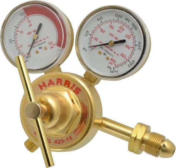 Harris Products - 510 CGA Inlet Connection, Male Fitting, 15 Max psi, Acetylene Welding Regulator - 9/16-18 Thread, Left Hand Rotation - Exact Industrial Supply