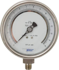 Wika - 4" Dial, 1/4 Thread, 0-15 Scale Range, Pressure Gauge - Lower Connection Mount, Accurate to 0.25% of Scale - Eagle Tool & Supply