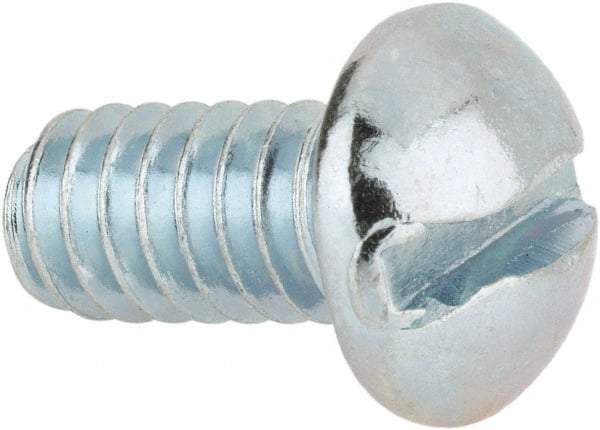 Value Collection - 1/4-20 UNC, 1/2" Length Under Head Slotted Drive Machine Screw - Round Head, Alloy Steel, Zinc-Plated Finish, Without Washer - Eagle Tool & Supply