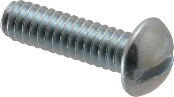 Value Collection - 1/4-20 UNC, 7/8" Length Under Head Slotted Drive Machine Screw - Round Head, Alloy Steel, Zinc-Plated Finish, Without Washer - Eagle Tool & Supply