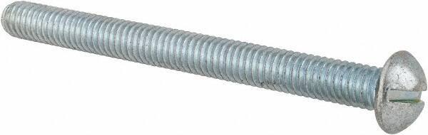 Value Collection - 5/16-18 UNC, 3-1/2" Length Under Head Slotted Drive Machine Screw - Round Head, Alloy Steel, Zinc-Plated Finish, Without Washer - Eagle Tool & Supply