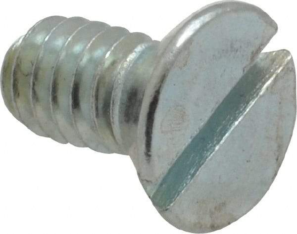 Value Collection - 1/4-20 UNC, 1/2" OAL Slotted Drive Machine Screw - Flat Head, Grade 2 Steel, Zinc-Plated Finish, Without Washer - Eagle Tool & Supply