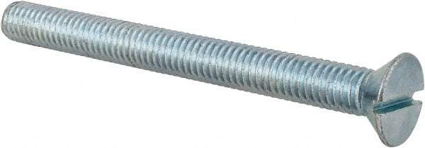 Value Collection - 3/8-16 UNC, 4" OAL Slotted Drive Machine Screw - Flat Head, Grade 2 Steel, Zinc-Plated Finish, Without Washer - Eagle Tool & Supply
