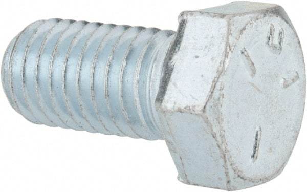 Made in USA - 1/2-13 UNC, 1" Length Under Head Hex Head Cap Screw - Fully Threaded, Grade 5 Steel, Zinc-Plated Finish, 3/4" Hex - Eagle Tool & Supply