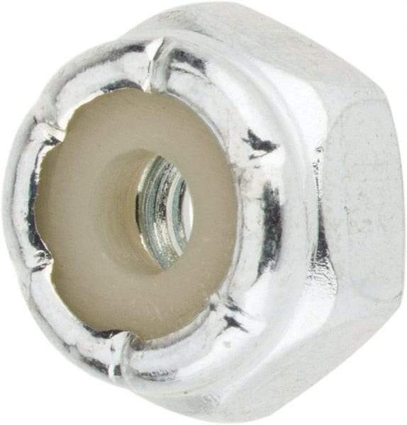 Value Collection - #6-32 UNC Grade 2 Hex Lock Nut with Nylon Insert - 5/16" Width Across Flats, 3/16" High, Zinc-Plated Finish - Eagle Tool & Supply