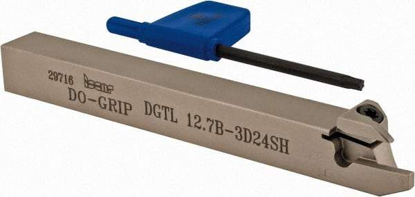 Iscar - External Thread, 0.118" Min Groove Width, 4.7" OAL, Left Hand Indexable Grooving Cutoff Toolholder - 0.094 Seat Size, 1/2" Shank Height x 1/2" Shank Width, DG.. Insert Style, DGT Toolholder Style, Series Do-Grip - Eagle Tool & Supply