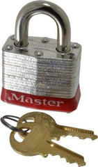 Master Lock - Keyed Alike Retaining Key Conductive Lockout Padlock - 3/4" Shackle Clearance, 9/32" Shackle Diam, 1-1/4" Body Height x 1-9/16" Body Width, Red, 4 Pins - Eagle Tool & Supply