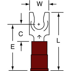 3M - #8 Stud, 22 to 18 AWG Compatible, Partially Insulated, Crimp Connection, Standard Fork Terminal - Eagle Tool & Supply