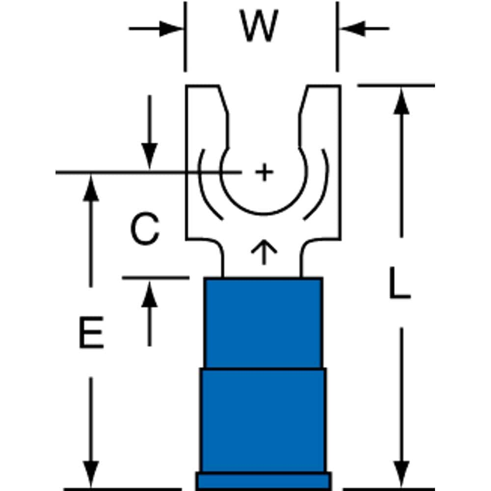 3M - #10 Stud, 16 to 14 AWG Compatible, Partially Insulated, Crimp Connection, Standard Fork Terminal - Eagle Tool & Supply