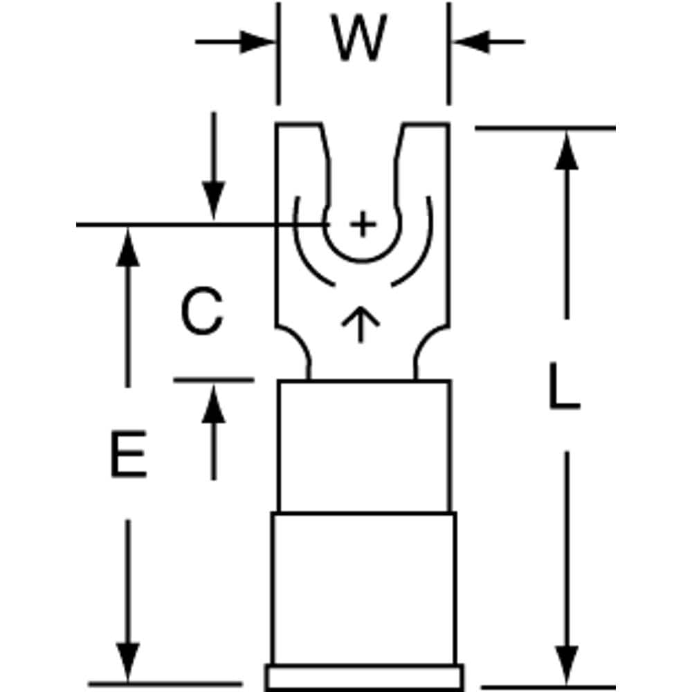 3M - #6 Stud, 16 to 14 AWG Compatible, Partially Insulated, Crimp Connection, Standard Fork Terminal - Eagle Tool & Supply