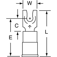 3M - #6 Stud, 16 to 14 AWG Compatible, Partially Insulated, Crimp Connection, Locking Fork Terminal - Eagle Tool & Supply