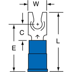 3M - #8 Stud, 16 to 14 AWG Compatible, Partially Insulated, Crimp Connection, Locking Fork Terminal - Eagle Tool & Supply