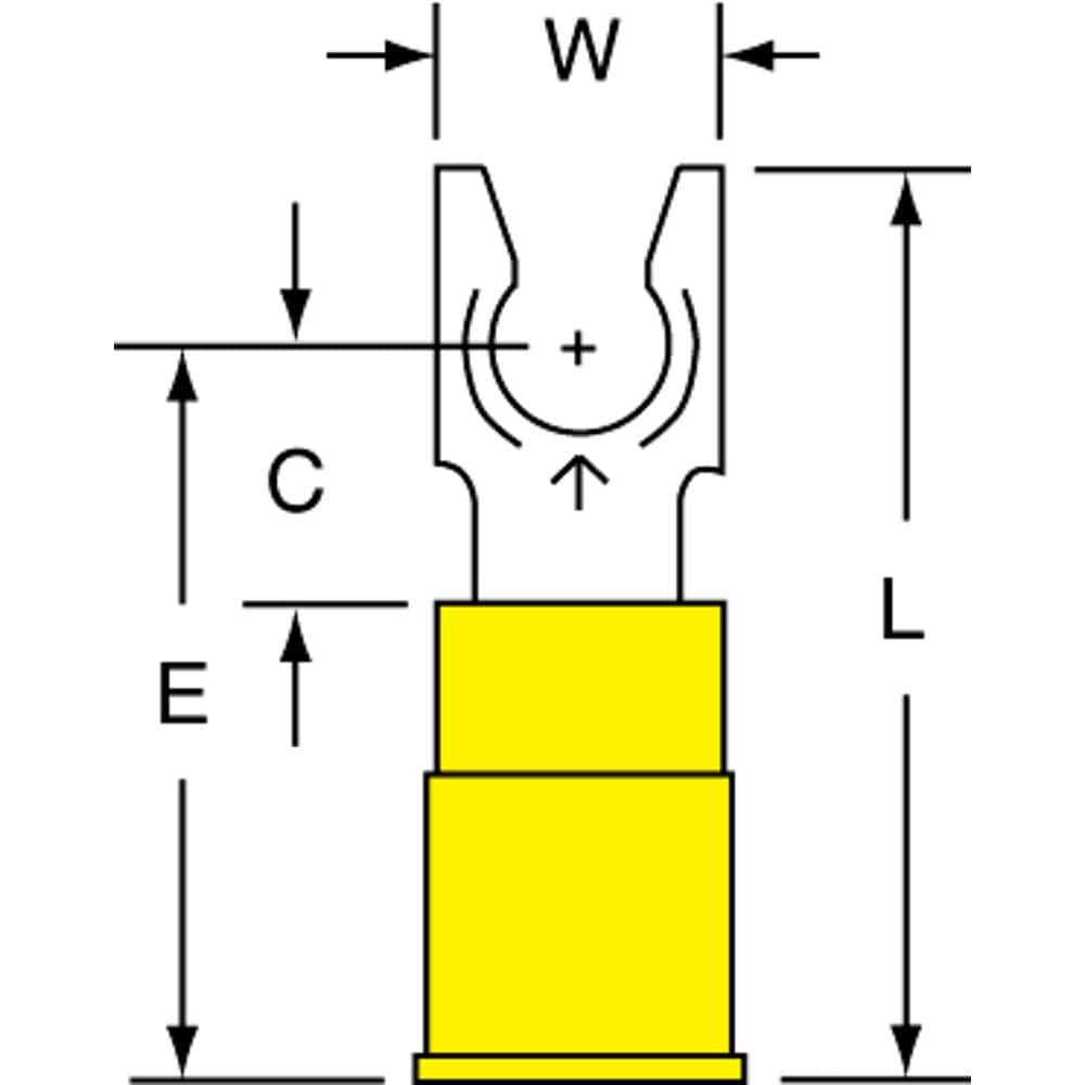 3M - #10 Stud, 12 to 10 AWG Compatible, Partially Insulated, Crimp Connection, Standard Fork Terminal - Eagle Tool & Supply