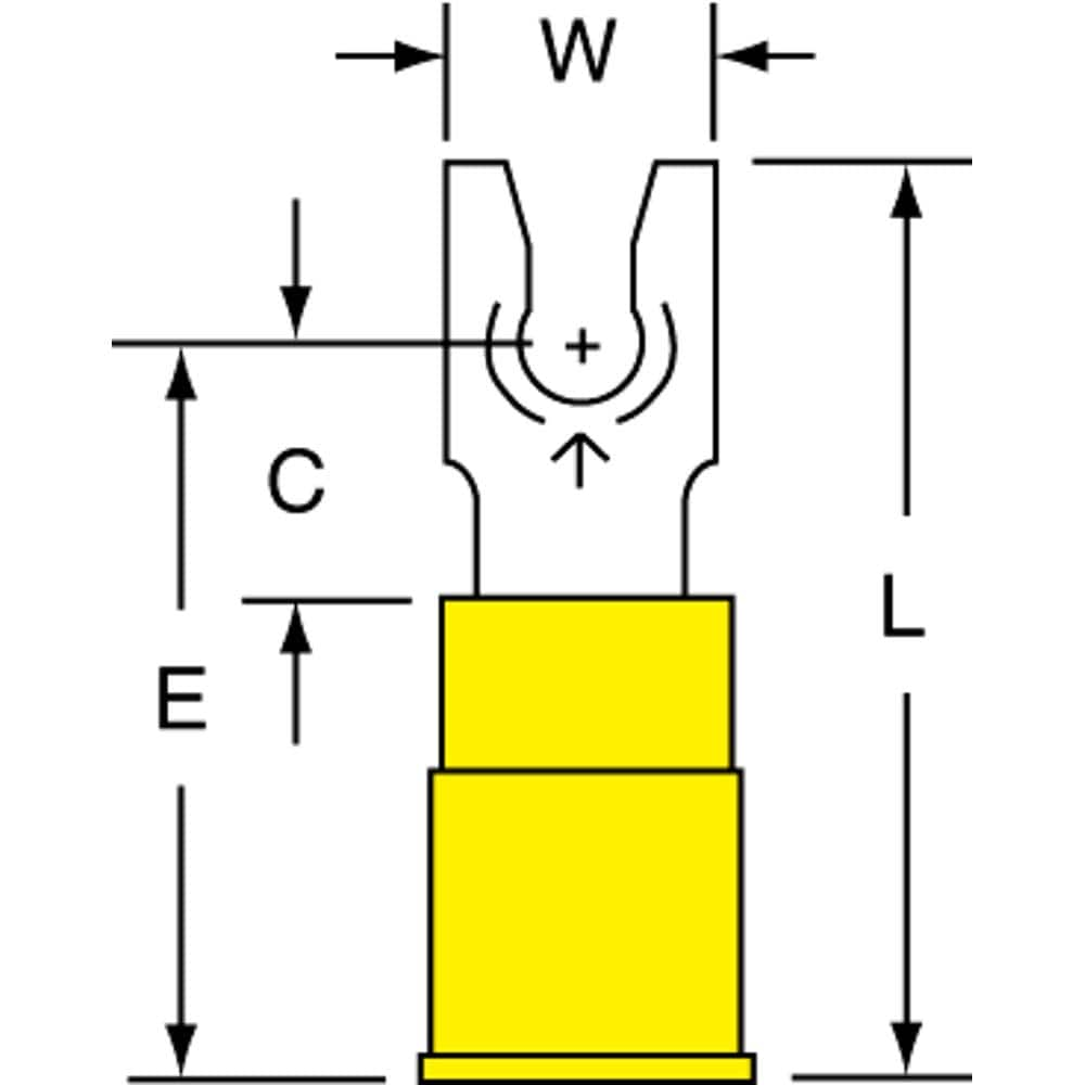 3M - #6 Stud, 12 to 10 AWG Compatible, Partially Insulated, Crimp Connection, Standard Fork Terminal - Eagle Tool & Supply