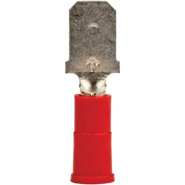 3M - 22 to 18 AWG, Vinyl, Partially Insulated, Male Wire Disconnect - 1/4" Wide Tab, Red, RoHS 2011/65/EU Compliant - Eagle Tool & Supply