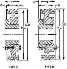 Browning - 1/2 to 2 Bore Diam, 9-3/4" Outside Diam, QD Bushed V Belt Sheave - 9.0 A Diam Belt Pitch - Eagle Tool & Supply