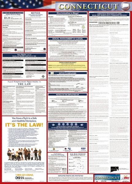 NMC - 24" Wide x 40" High Laminated Paper Labor Law Information Poster - Connecticut Jurisdiction, 0.03" Thick, English - Eagle Tool & Supply