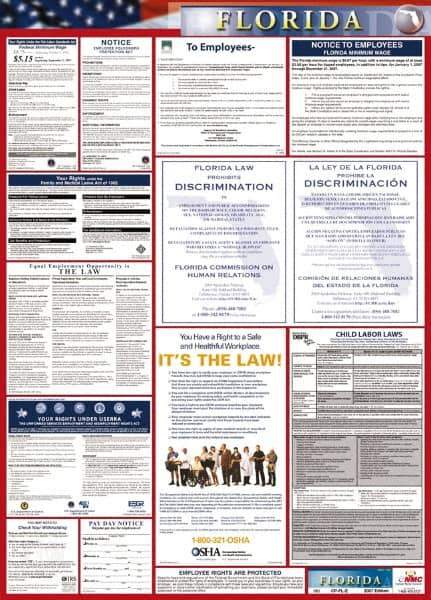NMC - 24" Wide x 40" High Laminated Paper Labor Law Information Poster - Florida Jurisdiction, 0.03" Thick, English - Eagle Tool & Supply