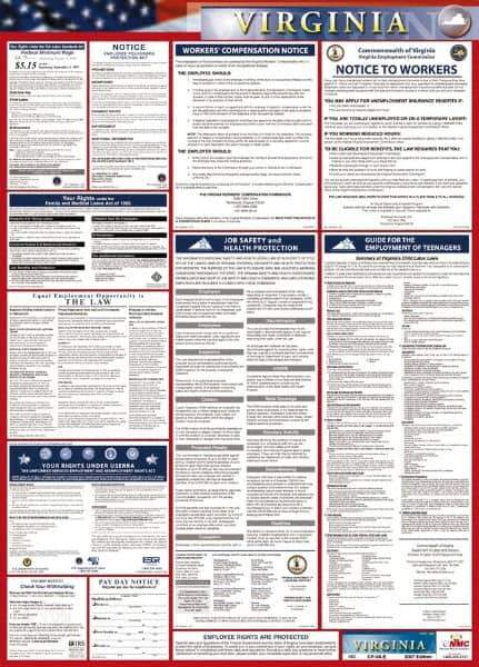 NMC - 24" Wide x 40" High Laminated Paper Labor Law Information Poster - Virginia Jurisdiction, 0.03" Thick, English - Eagle Tool & Supply