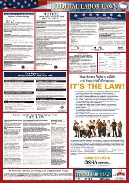 NMC - 24" Wide x 40" High Laminated Paper Labor Law Information Poster - Federal Jurisdiction, 0.03" Thick, English - Eagle Tool & Supply