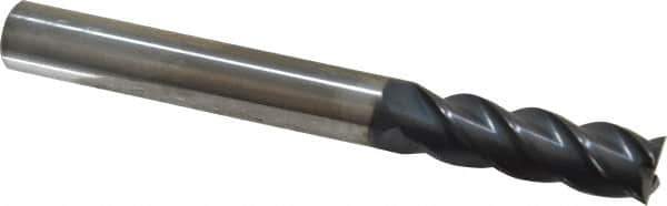 Accupro - 7/16", 1-3/8" LOC, 7/16" Shank Diam, 4" OAL, 4 Flute, Solid Carbide Square End Mill - Single End, AlTiN Finish, Spiral Flute, 40° Helix, Centercutting, Right Hand Cut, Right Hand Flute - Eagle Tool & Supply