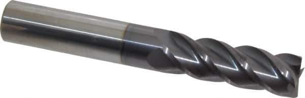 Accupro - 1/2", 1-1/2" LOC, 1/2" Shank Diam, 3-1/2" OAL, 4 Flute, Solid Carbide Square End Mill - Single End, AlTiN Finish, Spiral Flute, 40° Helix, Centercutting, Right Hand Cut, Right Hand Flute - Eagle Tool & Supply