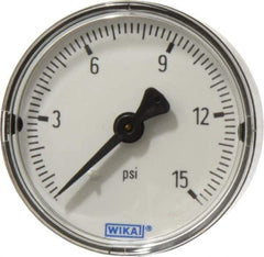 Wika - 2" Dial, 1/4 Thread, 0-15 Scale Range, Pressure Gauge - Center Back Connection Mount, Accurate to 3-2-3% of Scale - Eagle Tool & Supply