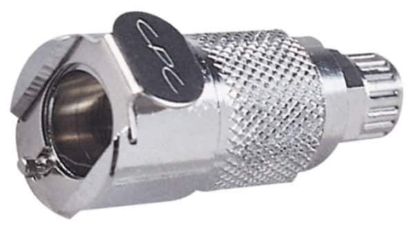 CPC Colder Products - PTF Brass, Quick Disconnect, Valved Inline Coupling Body - 250 Max psi, -40 to 180°F, 1.87" OAL x 0.89" Overall Height, Chrome Plated - Eagle Tool & Supply