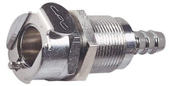 CPC Colder Products - 3/8" Inside Tube Diam, Brass, Quick Disconnect, Hose Barb Valved Panel Mount Coupling Body - 250 Max psi, -40 to 180°F, 1.87" OAL x 0.89" Overall Height, Chrome Plated - Eagle Tool & Supply