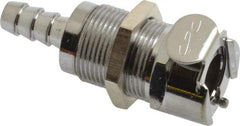 CPC Colder Products - 1/4" Inside Tube Diam, Brass, Quick Disconnect, Hose Barb Valved Panel Mount Coupling Body - 250 Max psi, -40 to 180°F, 2" OAL x 0.89" Overall Height, Chrome Plated - Eagle Tool & Supply