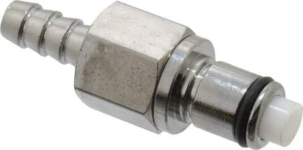 CPC Colder Products - 1/4" Inside Tube Diam, Brass, Quick Disconnect, Hose Barb Valved Inline Coupling Insert - 250 Max psi, -40 to 180°F, 2" OAL x 0.65" Overall Height, Chrome Plated - Eagle Tool & Supply