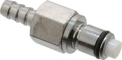 CPC Colder Products - 1/4" Inside Tube Diam, Brass, Quick Disconnect, Hose Barb Valved Inline Coupling Insert - 250 Max psi, -40 to 180°F, 2" OAL x 0.65" Overall Height, Chrome Plated - Eagle Tool & Supply