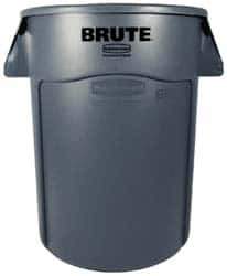 Rubbermaid - 55 Gal Gray Round Trash Can - Polyethylene, None Graphic, 33.2" High, Lid Not Included - Eagle Tool & Supply