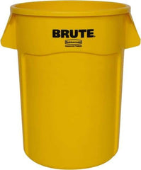 Rubbermaid - 55 Gal Yellow Round Trash Can - Polyethylene, None Graphic, 33.2" High, Lid Not Included - Eagle Tool & Supply