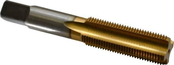 Kennametal - 3/4-16 UNF 3B 4 Flute TiN Finish High Speed Steel Straight Flute Standard Hand Tap - Bottoming, Right Hand Thread, 4-1/4" OAL, 2" Thread Length, H3 Limit, Oversize - Exact Industrial Supply
