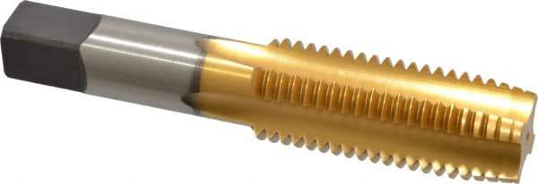 Kennametal - 1-8 UNC 3B 4 Flute TiN Finish High Speed Steel Straight Flute Standard Hand Tap - Plug, Right Hand Thread, 5-1/8" OAL, 2-1/2" Thread Length, H4 Limit, Oversize - Eagle Tool & Supply