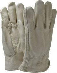 MCR Safety - Size XL (10) Grain Cowhide General Protection Work Gloves - For Work & Driver, Uncoated, Slip-On Cuff, Full Fingered, Cream, Paired - Eagle Tool & Supply