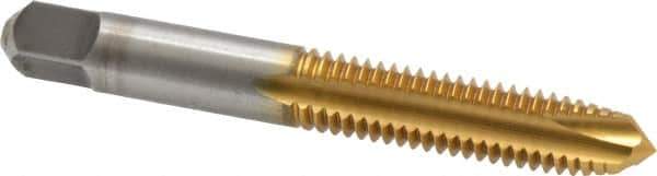 Kennametal - 3/8-16 UNC, 3 Flute, TiN Finish, High Speed Steel Spiral Point Tap - Plug Chamfer, Right Hand Thread, 2.94" OAL, 1-1/4" Thread Length, 0.381" Shank Diam, 3B Class of Fit - Exact Industrial Supply
