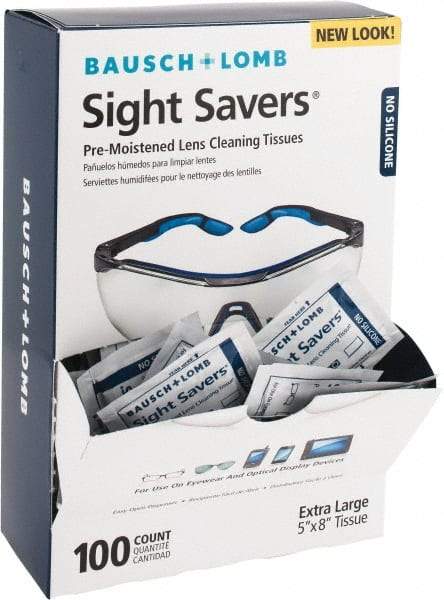 Bausch & Lomb - 100 Antifog, Antistatic Lens Cleaning Tissues - Individually Wrapped, Nonsilicone Cleaner, 8 Inch Long x 5 Inch Wide, 5-3/8 Inch Wide x 2-3/8 Inch Deep x 9 Inch High Dispenser - Eagle Tool & Supply