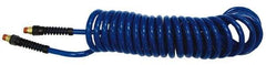 Coilhose Pneumatics - 1/4" ID, 1/4 Thread, 25' Long, Yellow Nylon Coiled & Self Storing Hose - 185 Max psi, Industrial Interchange Coupler x Male Swivel - Eagle Tool & Supply