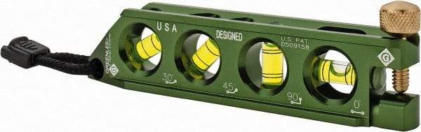 Greenlee - Magnetic 5-1/2" Long 4 Vial Torpedo Level - Aluminum, Green, 1 0°, 1 30°, 1 45° & 1 90° Vials - Eagle Tool & Supply