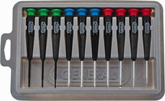 General - 10 Piece Phillips, Slotted & Torx Screwdriver Set - Electrician Shank, Plastic Handle, Blade Sizes: Length 1-1/2, Bit Sizes: Philips #000 to #0, Torx T6, T7 & T8, Tip Thickness: 3/64, 1/16, 5/64 & 3/32 - Eagle Tool & Supply
