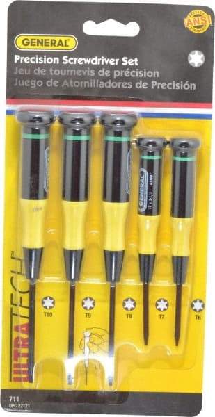General - 5 Piece T6 to T10 Micro Handle Torx Driver Set - T6, T7, T8, T9, T10 - Eagle Tool & Supply